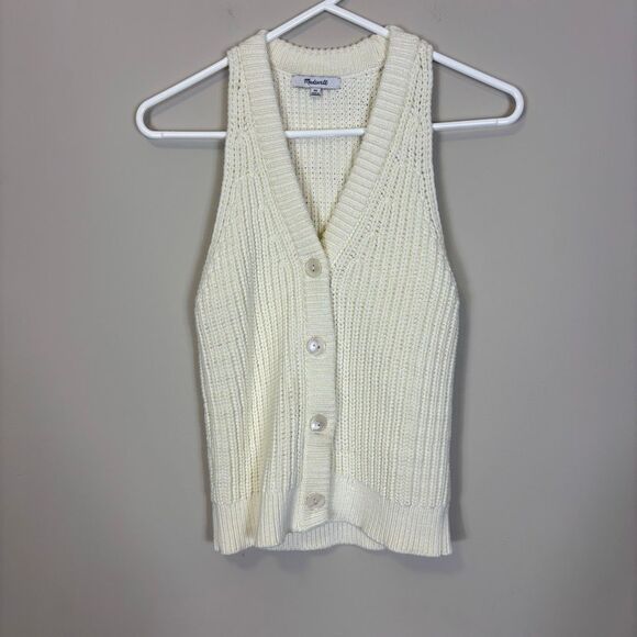 Madewell Ivory Ribbed V Neck Button Front Tank Top Sweater Vest XS - Picture 1 of 6